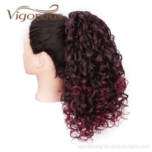 Coloured Afro Kinky Curly Wrap Around Natural Wavy For Black Women Cosplay Drawstring Hair Ponytail Extensions
